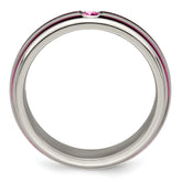 Edward Mirell Titanium Wedding Band with Pink Sapphire and Grooved Design